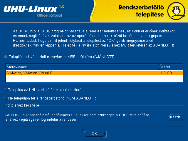 4.8. A GRUB TELEPÍTÉSE 69 mágneslemezről akarjuk indítani. Ha egy kicsit is adunk a biztonságra, készítsünk egy ilyen indítólemezt.