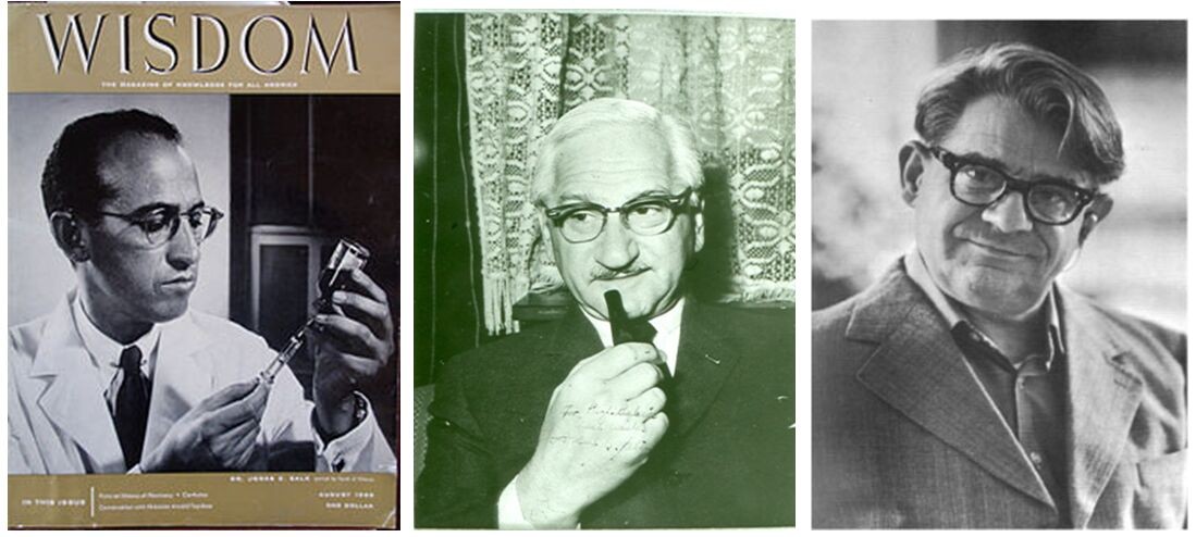 4.ábra: Fig.4: Jonas Salk (1914-1995); Albert B Sabin (1906-1993), Michail P. Chumakov (1909-1993) 5.