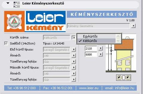 tüzelőanyagát - A szellőzőkürtőt. A kéményszerkesztő kiírja a beállított értékek alapján a kémény pontos típusjelét valamint létrehozza az alaprajzi szimbólumot és a 3D modellt.