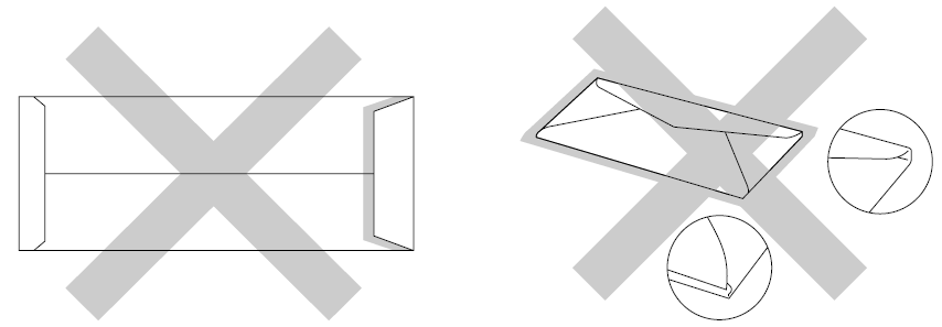 Az elkerülendő boríték típusok VIGYÁZAT Ne használjon olyan borítékot: amely sérült, csavart, ráncos, vagy pedig szokatlan formájú amely rendkívül fényes, vagy textúrázott amelyen kapocs, csat, vagy