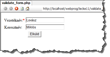 220 A kliensoldali programozás alapjai elemét, illetve az elem pillanatnyi értékét választja ki, és helyezi a vnev változóba. var vnev=document.forms["urlap"]["vezetek"].