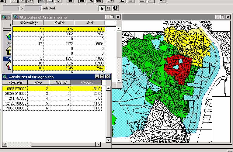 Az orvosi adatok körzetenkénti beolvasásával egy időben létrehoztuk magát a térinformatikai adatbázist is, mivel az itt szereplő információkkal kívántunk elemzéseket végezni (Példa: 3. ábra)