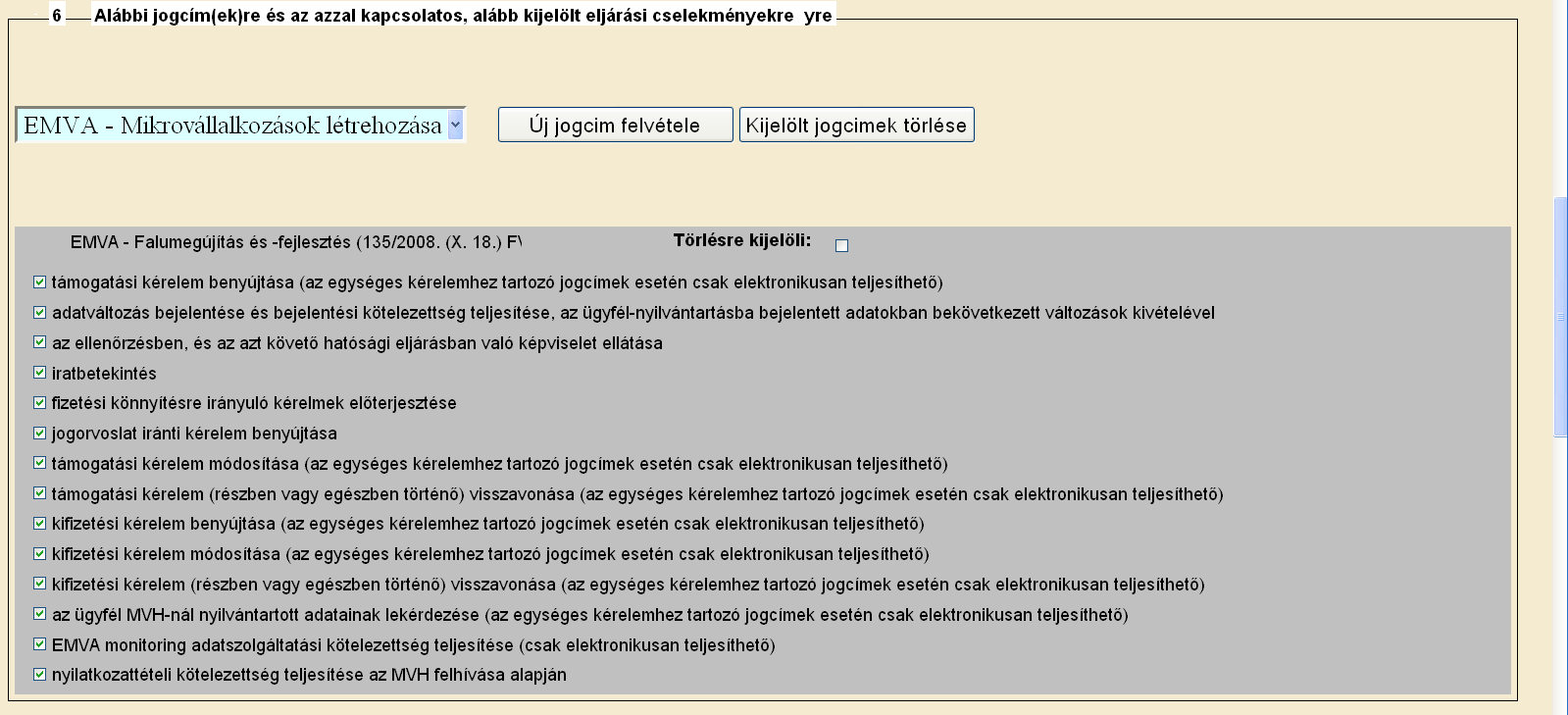 A lenyíló menüből kell kiválasztani a megfelelő jogcímet/jogcímeket. Jogcím kiválasztása után kattintson az Új jogcím felvétele gombra.