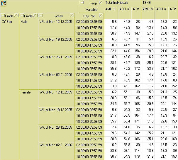 3. ábra A Dayparts modul Ezt a modult akkor használjuk, amikor olyan adatra vagyunk kíváncsiak, melyek nem igényelnek programcím szerinti bontást.