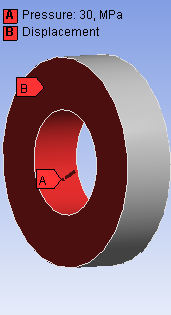 54 CAD-tankönyv a) b) c).3. ábra: Vastag falú cső modellezési lehetőségei, terhelések, kényszerek A.3.a. ábrán a 3D modellel a cső egy szakaszát modellezzük, az elhagyott részeket elmozdulásokkal helyettesítjük: a cső két metszett felületén (B) nem engedünk tengelyirányú elmozdulást.