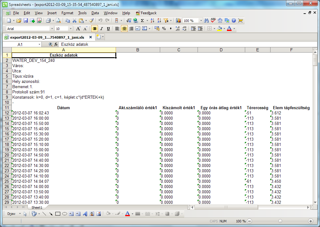 A ikonkra kattintva a Havi riport fogyasztás-kimutatást kérheti le szöveges (Microsoft Excel formátumban).