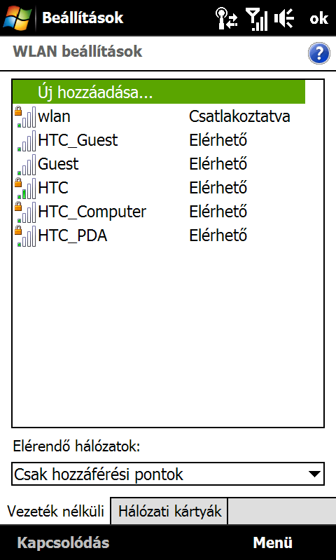 166 Internet WLAN beállítások képernyő Érintse meg a Start > Beállítások > Minden beállítás > Kapcsolatok fül > Wi-Fi elemét, majd érintse meg a Vezeték nélküli hálózatok gombot.