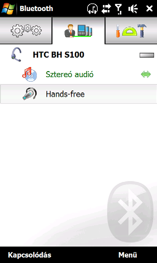 5. Bluetooth 197 A csatlakozás után a kihangosító vagy a sztereó headset készülék megjelenik a képernyőn a Bluetooth-szolgáltatásokkal együtt (kihangosító és sztereó hang), melyekkel együtt