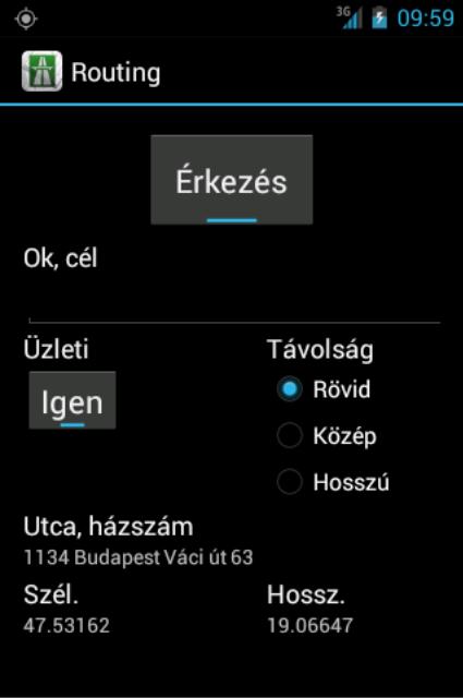 Indulás Routing for Android Amennyiben nincs nyitott útvonal, a főképernyőn látható gombon az Indulás felirat látható. A gomb megnyomásával kezdhetjük meg az útvonal rögzítését.