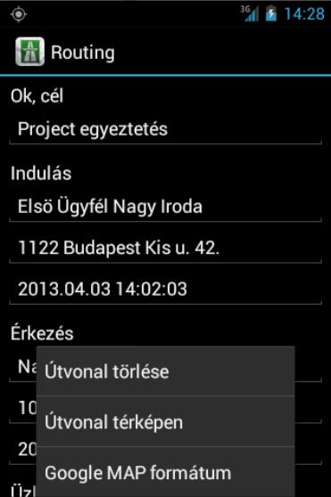 Útvonal törlése Amennyiben valamelyik útvonal adataira nincs szükség, válasszuk ki a listából a törlendő útvonalat,