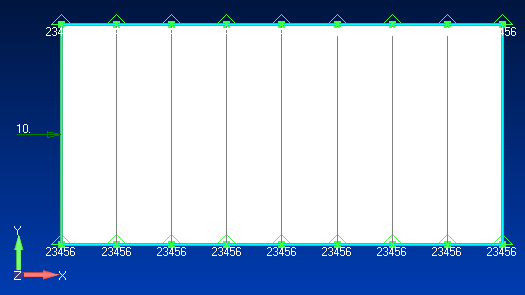 A terhelés megadása Model/Load/Elemental In New Load Set dialog box set Title: loading In Entity Selection-Enter Element(s) to Select dialog box set Pick element 1 In Create Loads on Elements dialog