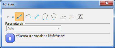 Lehetőségek: Auto: az egér mozgatása közben a rendszer érzékeli a kívánt viszonyítási tengelyt. Globális X tengely szerint: X tengelyre vetített méret kótázása.