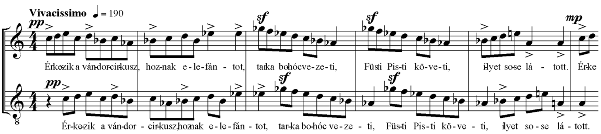 (c) 1. kórus, szoprán (d) 1. kórus, tenor (e) 2.