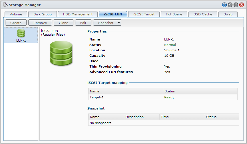 iscsi LUN-ok kezelése Synology NAS használati utasítás Az iscsi LUN (logical unit number - logikai egységszám) egy iscsi Target egyedileg címezhető részét jelképezi.