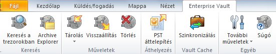 Fejezet 3 Az Enterprise Vault beállításai és postaládaikonjai Ez a fejezet a következő témaköröket tárgyalja: Enterprise Vault-opciók az Outlook-menüszalagon Az Enterprise Vault oldala az Outlook