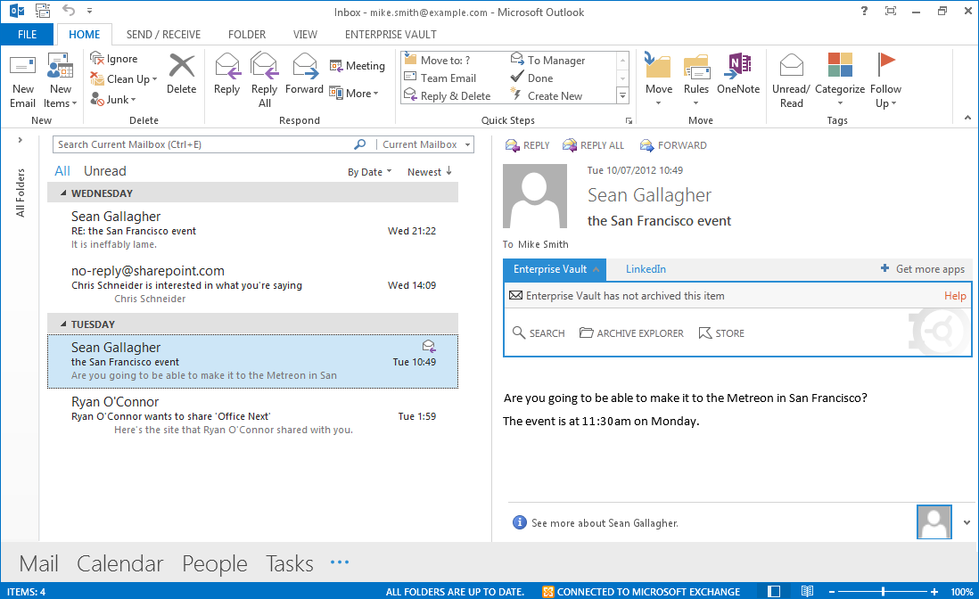 26 Az Enterprise Vault beállításai és postaládaikonjai Az Enterprise Vault Office Mail alkalmazás (csak Outlook 2013) Az Enterprise Vault Office Mail alkalmazás Az Office Mail alkalmazás