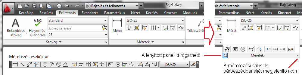 20 RAJZOK MÉRETEZÉSE a Méretezés menü Stílus parancsával vagy a parancssori DPMÉRET paranccsal, a Méretezés eszköztár Méretstílus ikonjával szabályozzuk a méretezés stílusát.