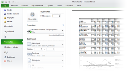 Hol található a nyomtatási kép? Az Excel 2010-es verziójában a nyomtatási kép nem külön ablakban jelenik meg. A Backstage nézetben található néhány más hasznos nyomtatásspecifikus beállítással együtt.