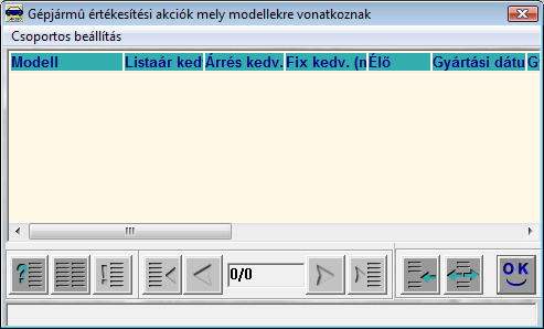 7. ábra 2.1. Gépjárműhöz tartozó értékesítési akciók 2.1.1. Konkrét modellre történő értékesítési akció Amennyiben egy konkrét modellre vonatkozik az értékesítési akció a konkrét modell választógombot kell bejelölni.