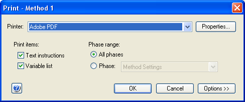 5 Módszer létrehozása 5.2 Módszer nyomtatása Lépés 3 Művelet Kattintson a Print ikonra. Eredmény: Megnyílik a Print párbeszédpanel.