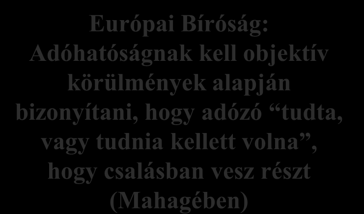 Adóhatóság: Adózónak kell ésszerű intézkedéseket tenni Európai Bíróság: Adóhatóságnak kell objektív