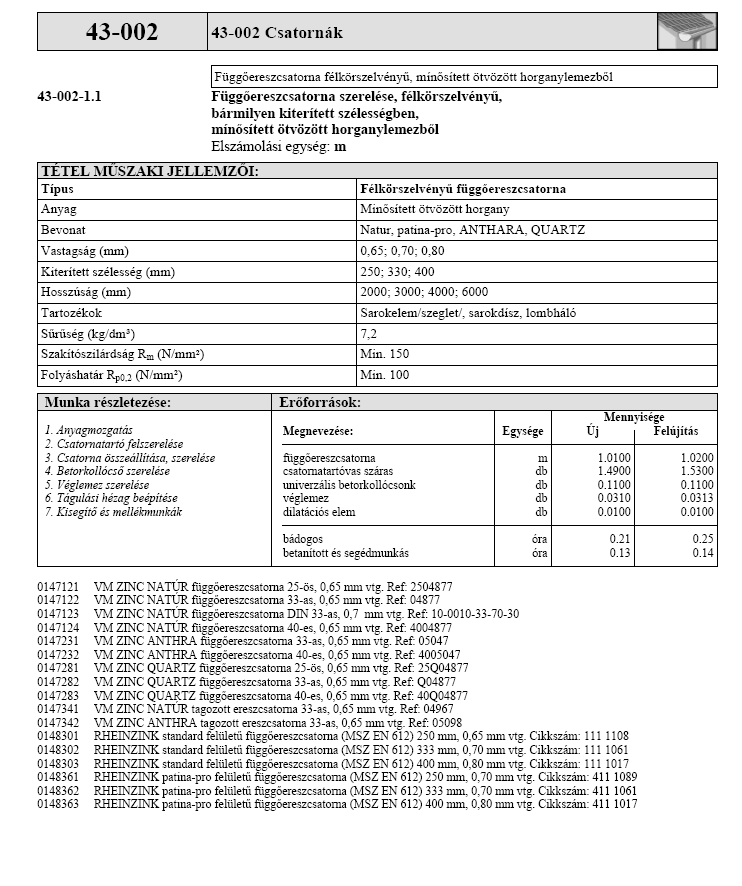 TEVÉKENYSÉGEK MŰSZAKI TARTALMA 43.