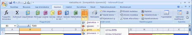 AZ EXCEL 2007 HASZNÁLATA 27 Gyakorlatilag nem sok újdonságot tartalmaz a függvények beillesztésére szolgáló Képletek szalag.