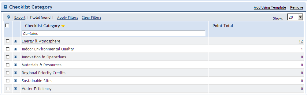 LEED tanúsítás részeredmények rögzítése