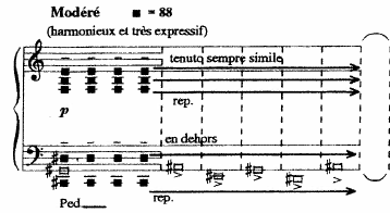 41 A Terényi-darab a La puerta del vino Vino című prelűd egy elidegenített akkordjára épül, 114 ám fantáziaszerű karakterével teljesen eltér a Debussy-kompozíciótól.