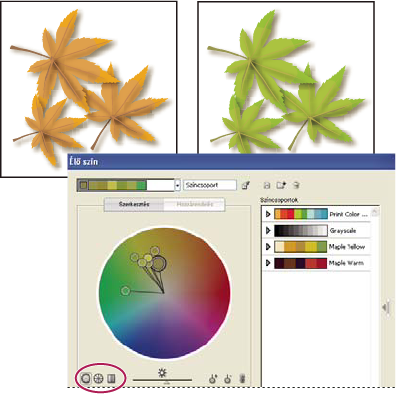 ILLUSTRATOR CS3 115 2 Ha a színellenőrző csíkok láthatók, kattintson a Színkör ikonjára a színkör megjelenítéséhez.
