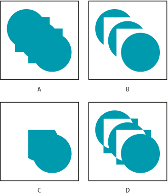ILLUSTRATOR CS3 230 Összetett alakzatok: Az összetett alakzatokkal több objektumot egyesíthet, és megadhatja, hogy az egyes objektumok hogyan hatnak a többire.