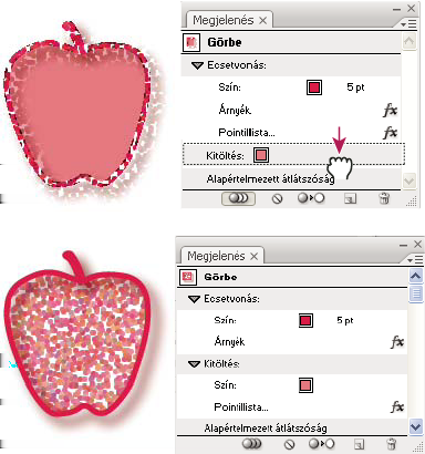 ILLUSTRATOR CS3 350 A cél ikon jelöli, hogy a réteghierarchiában lévő elem rendelkezik-e megjelenési jellemzőkkel, és célként van-e beállítva: Azt jelöli, hogy az elem nincs célként beállítva, és