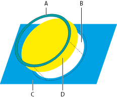 ILLUSTRATOR CS3 426 Az Alátöltés parancs használata A. Felülnyomás területe B. Kiejtés területe C. Háttérszín D.