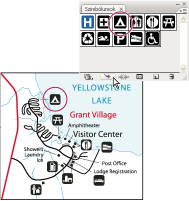 ILLUSTRATOR CS3 84 Grafika szimbólumpéldányokkal Szimbólumok panel áttekintés A Szimbólumok panellel (Ablak > Szimbólumok) vagy a Vezérlő panellel kezelheti a dokumentumban lévő szimbólumokat.