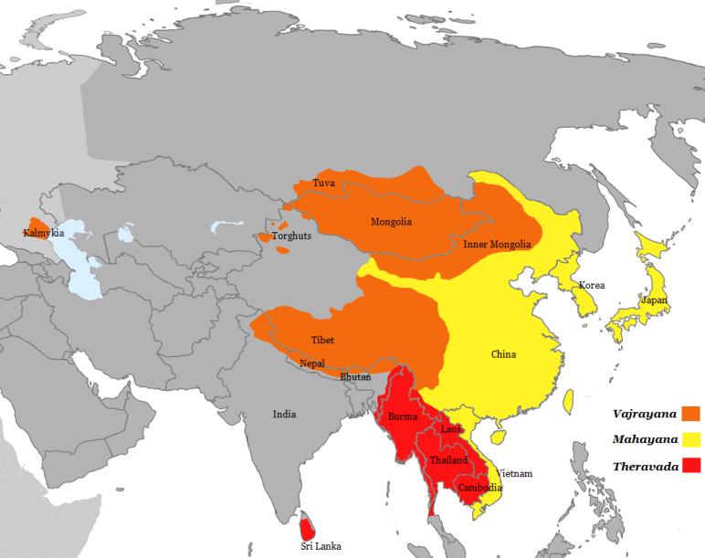 7.3. táblázat: A buddhisták nagy régiók szerinti területi eloszlása a Földön (2010) Forrás: http://www.pewforum.org/files/2014/