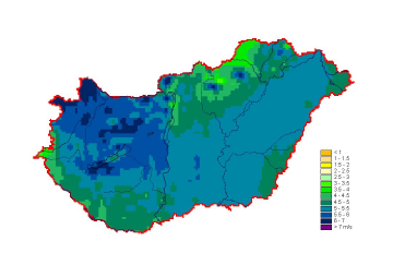 34. ábra: A szélsebességek magasság szerinti elszlása Magyarrszágn Hajdúszbszló Hajdúszbszló 10m 25m Hajdúszbszló 50m Hajdúszbszló 75m Frrás: Országs Meterlógiai Szlgálat Az átlags szélsebesség a