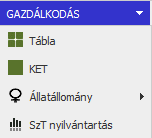 5. Gazdálkodás 5.1. Tábla A Gazdálkodás/Tábla menün keresztül, az e-kérelem felületnél megszokotthoz hasonlóan, sorokba rendezve tekinthetők meg a táblák főbb adatai (táblasoros adatok).