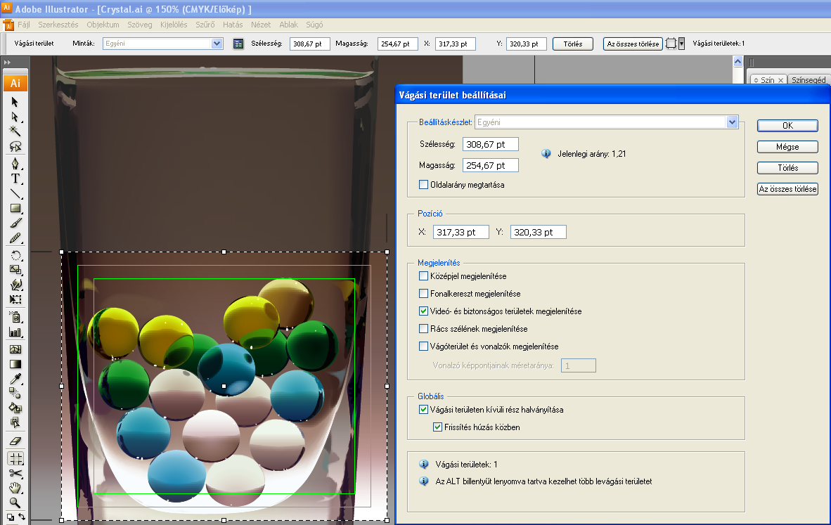 ISMERKEDÉS A PROGRAMMAL 33 Vágóterület eszköz Az eszközpaletta új eleme a Crop Area Tool, amellyel a vágási területet adhatjuk meg, hogy később csak az így körülhatárolt területet vigyük másik