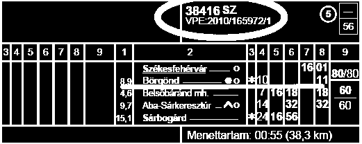 4. sz. ábra: A 38416 sz. vonat menetrendje Börgönd állomás forgalmi szolgálattevője a vonatok menetidejét figyelembe véve úgy döntött, hogy elsőként a 38416 sz. vonatot haladtatja át a III. sz. vágányon, a 19716-1 sz.