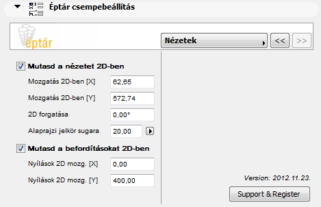 4.1.6 Kiegészítők Alaprajzi jelölések állítása Csempesor 2D: bekapcsolásával a fal előtt alaprajzon is megjelenik a csempefelület.