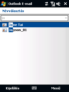A vállalati e-mailek és az értekezlet-összehívások kezelése 143 3. Adja meg a névjegyben szereplő név egy részét vagy egészét, majd érintse meg a Keresés elemet.