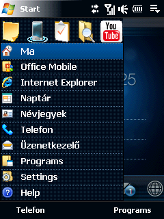 Az első lépések 45 1.9 Start menü A képernyő bal felső sarkából megnyitható Start menü biztosítja a hozzáférést a Windows Mobile-lal üzemeltetett készülék valamennyi programjához és beállításához.