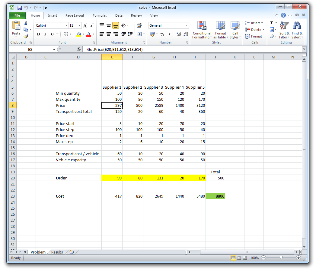 Kota L., Jármai K. 4. Összehasonlítás az MS Excel solver megoldásával Hasonlítsuk össze a megoldást egy példán keresztül a Microsoft Excel Solver modulja megoldásával.