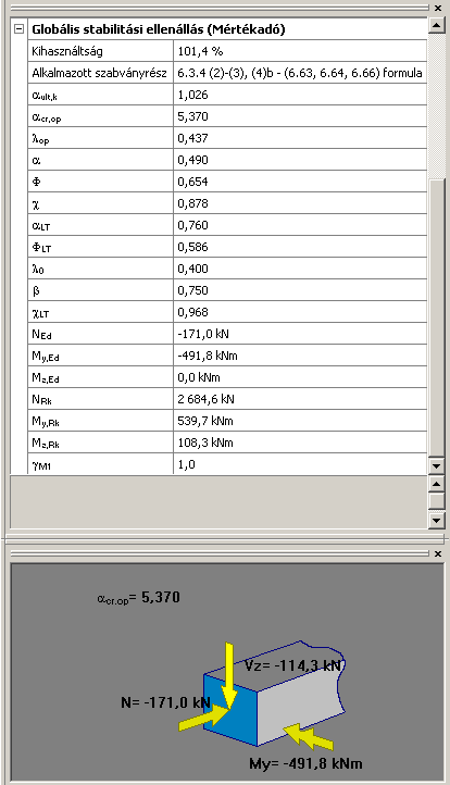 A vizsgálatot a ConSteel programmal is elvégeztük. Examination was also performed using the ConSteel software. A vizsgálat az oszlopnak a gerenda kiékelés alsó övéhez esõ keresztmetszetében mértekadó.