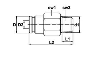 Termék: Egyenes csatlakozók Rövid leírás: Műanyag csövekhez, vagy NUT csőszárhoz D [mm] D D2 [mm] Sw Sw2 L [mm] L2 [mm].