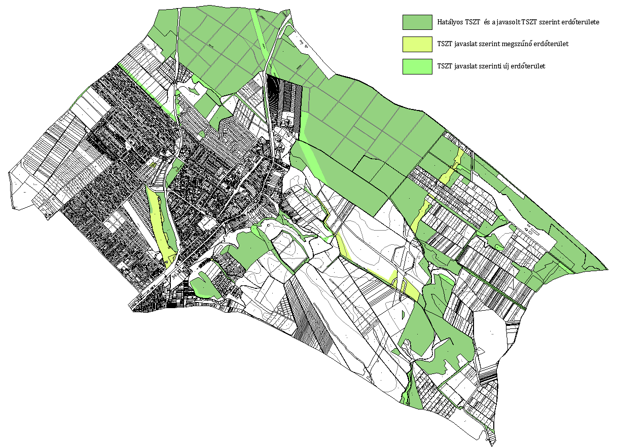 BATrT Erdőgazdálkodási térség területe: A BATrT erdőgazdálkodási térségébe eső, a TSZT szerint erdőterület területfelhasználásba sorolt területek: Erdőgazdasági térség területének 85%-a: 745,18 ha