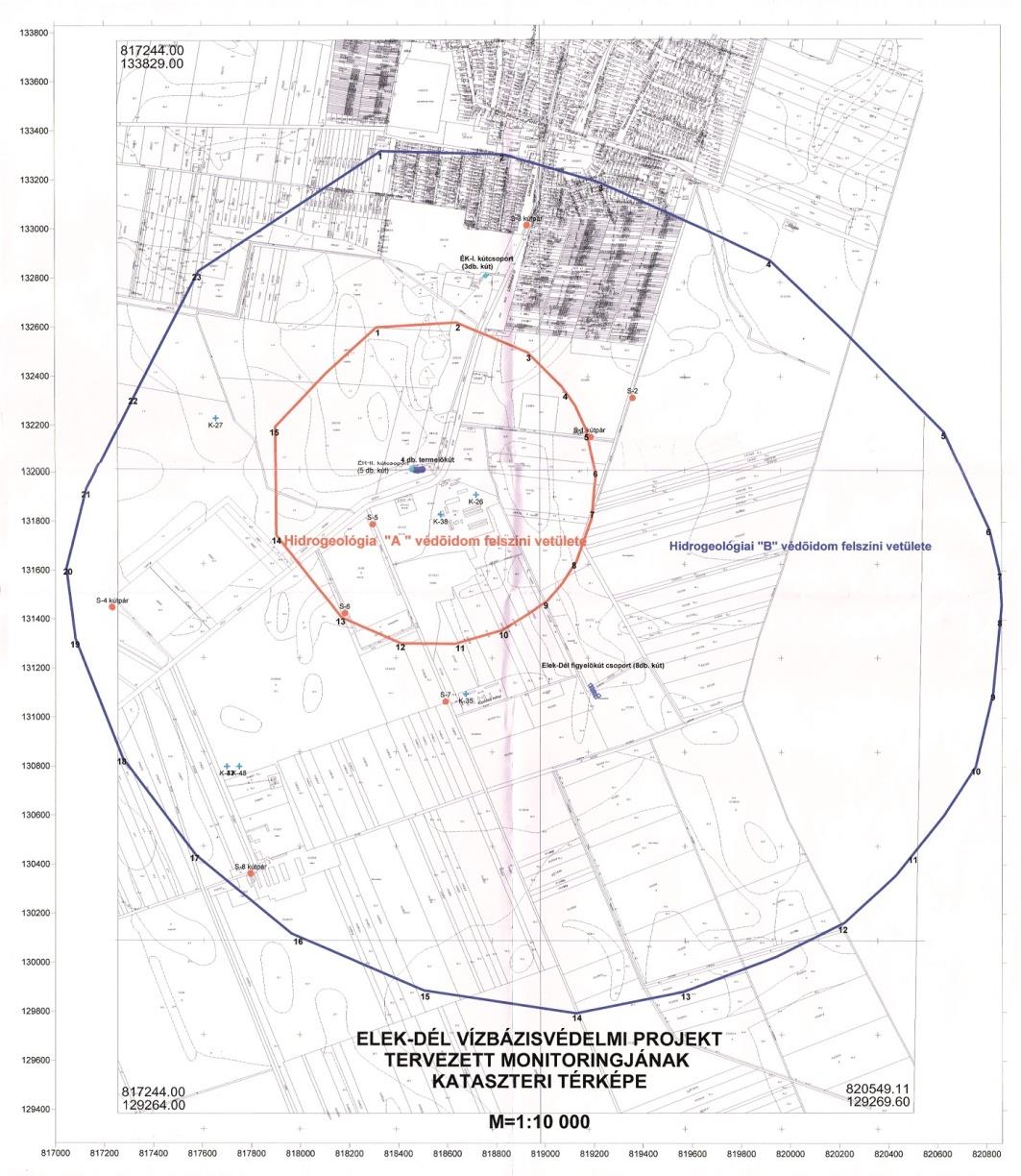 HELYZETFELTÁRÓ- HELYZETELEMZŐ - HELYZETÉRTÉKELŐ MUNKARÉSZEK 127 22. ábra: Elek-Dél vízbázis védőterületének felszíni vetülete Ivóvízellátás Forrás: Gyulai Közüzemi Nonoprofit Kft.