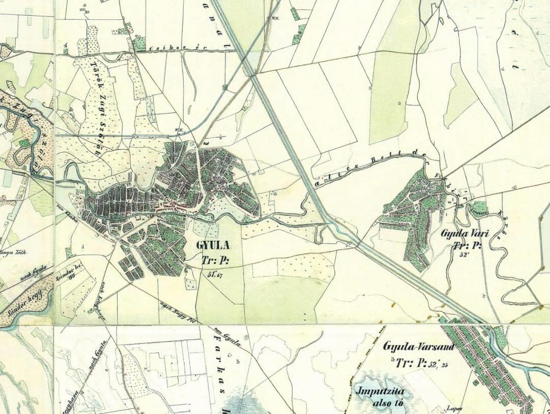 HELYZETFELTÁRÓ- HELYZETELEMZŐ - HELYZETÉRTÉKELŐ MUNKARÉSZEK 88 15. térkép: Gyula és környékének térképe Második Katonai Felmérés 1806-1869 Tájhasználat, tájszerkezet Forrás: mapire.