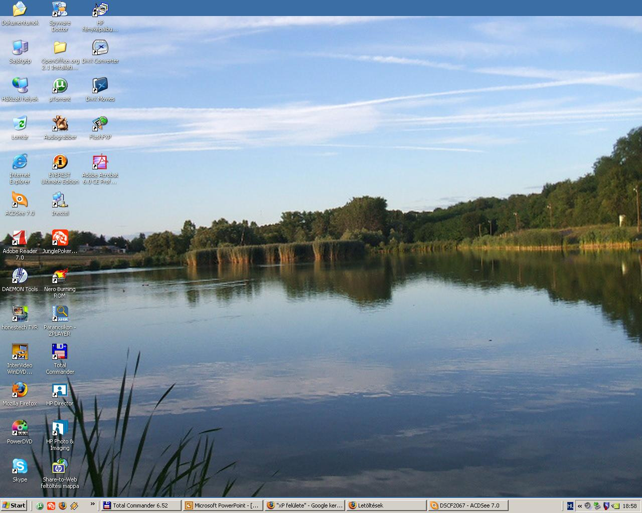 Windows XP felülete Ikonok Gyorsindító eszköztár Tálca