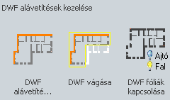 1.9 A DWF alávetítést támogató parancsok Az ADT 2007-től lehetőség van arra, hogy a társtervezőktől ne DWG-ben, hanem digitális tervlapként DWF-ben kérjük a munkaközi rajzokat, és azokat